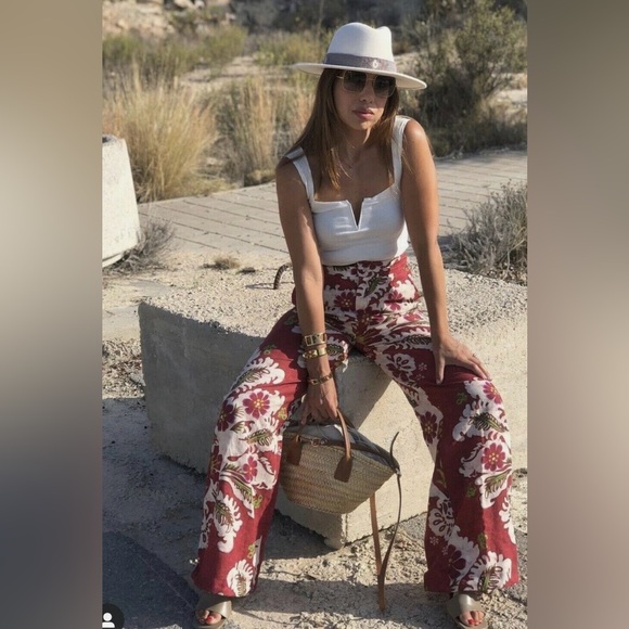 Zara Linen Blend Print Wide-Leg Pants - Picture 3 of 16